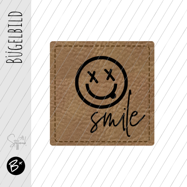 Bügelbild - Label - "frecher Smilie + Schrift"  - ca. 3 cm x 3 cm