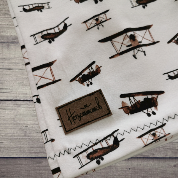 Digitaler Baumwoll Jersey - Flugzeuge hellbraun