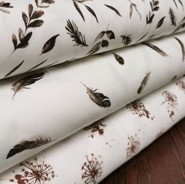 Baumwoll Jersey - Blätter Taupe