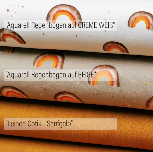 Baumwoll Jersey - Aquarell Regenbogen auf BEIGE