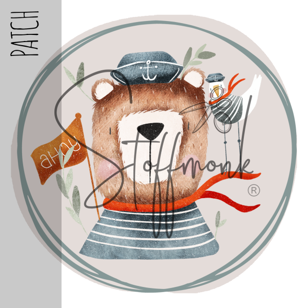 Patch / Aufnäher  - Sailor Bear - Rund - Beige