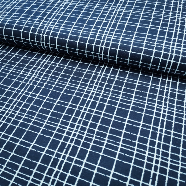 Biojersey Like a Grid - Dunkelblau Weiß - Stoffonkel -