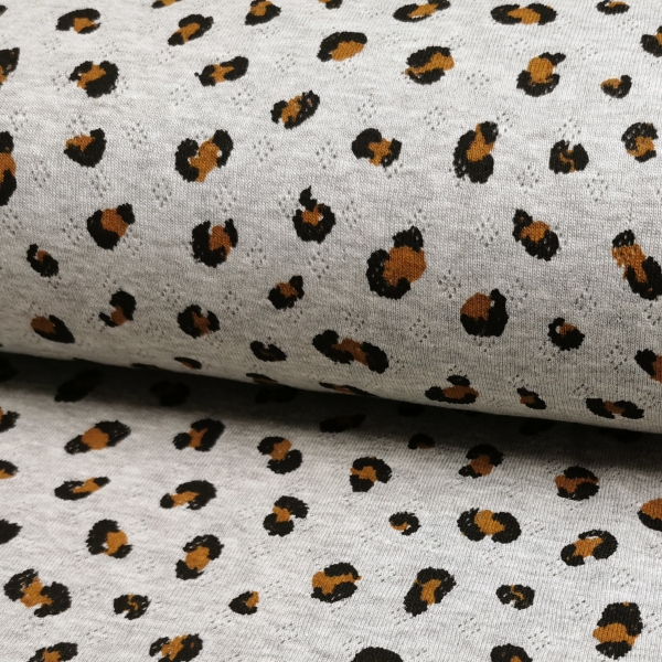 Loch Strick Jersey - Pointoille - Leopardenmuster Grau -