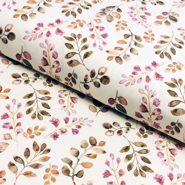 Baumwoll Jersey - Aquarell Blätter - Altmauve