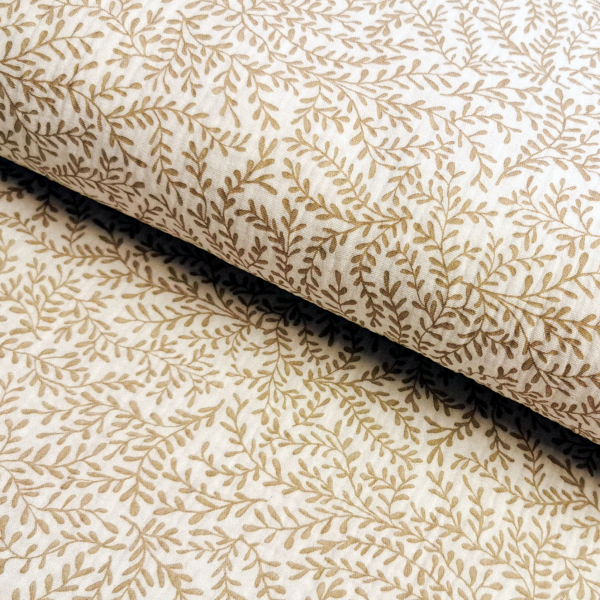 BIO Musselin Double Gauze - Blätter Beige