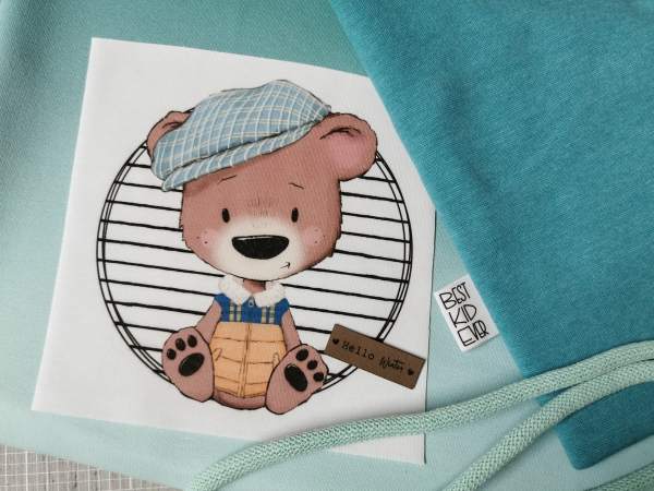 Patch / Aufnäher  - Brauner Bär sitzend - kleine Streifen