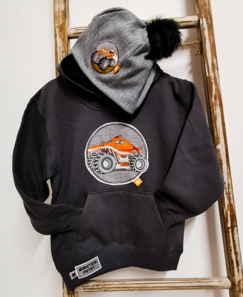 Patch / Aufnäher  - Winterjunge mit Dino - große Streifen