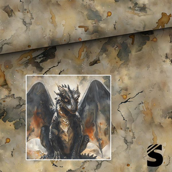 PANEL (groß) Papyrus Drache -  French Terry  (Reaktivdruck)