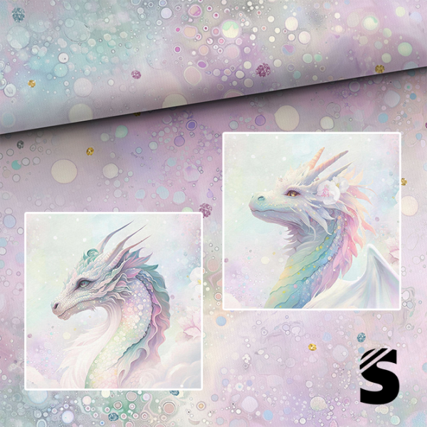 PANEL  Pastell Glitzer Dragon #2 -  French Terry  (Reaktivdruck)