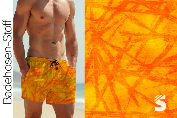 BADEHOSENSTOFF - (gewebt, nicht elastisch) - "STROKES  #Orange"