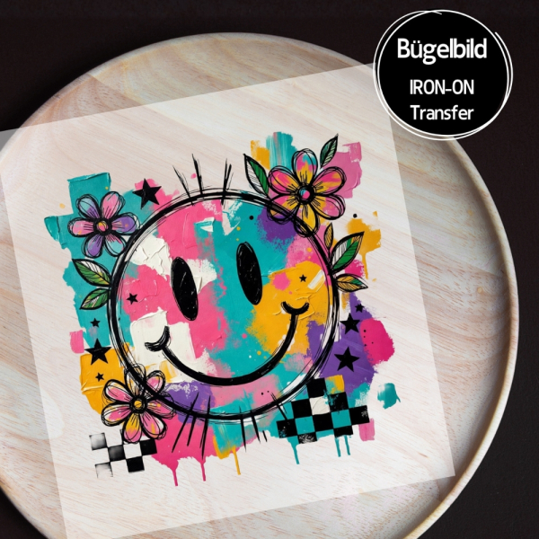Bügelbild - " Retro Flower Smilie "