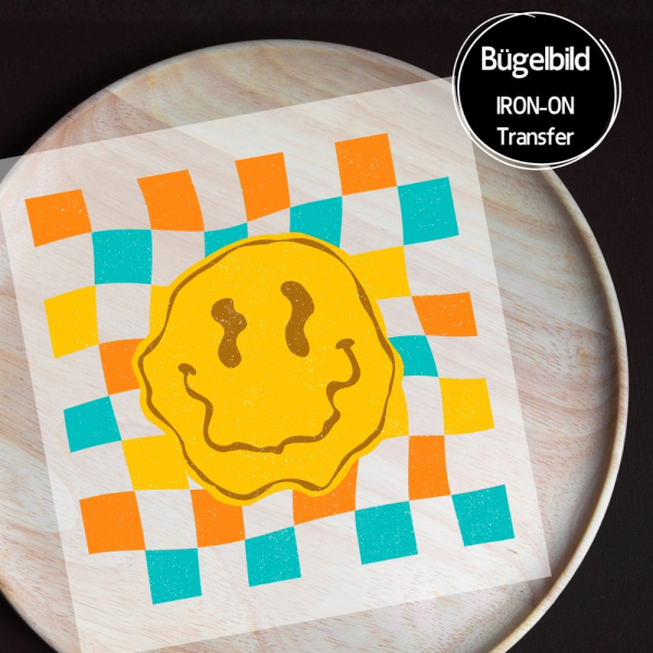 Bügelbild - " Check Smilie distressed #orange "