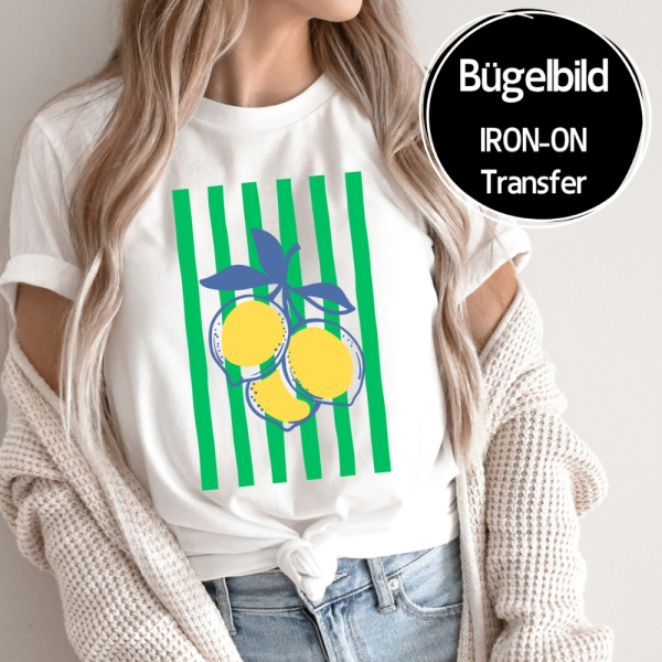 Bügelbild - " Green Stripes Lemon "