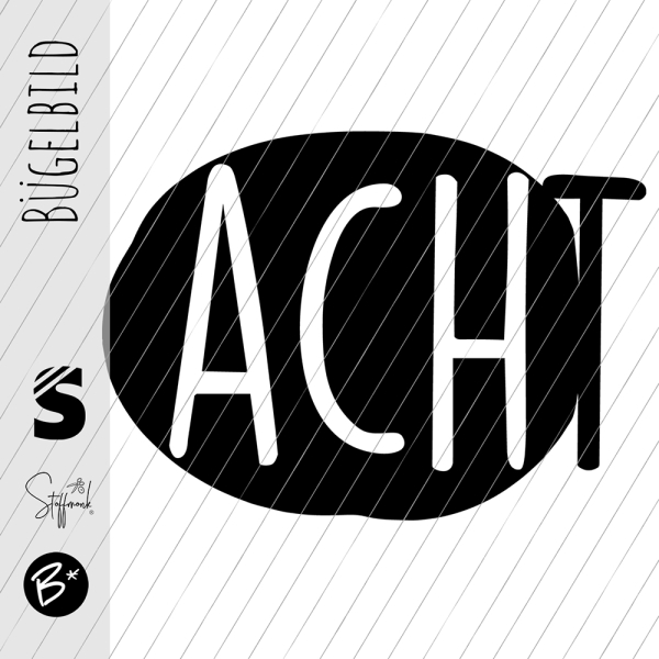 Bügelbild - " ACHT - Button  " - schwarz