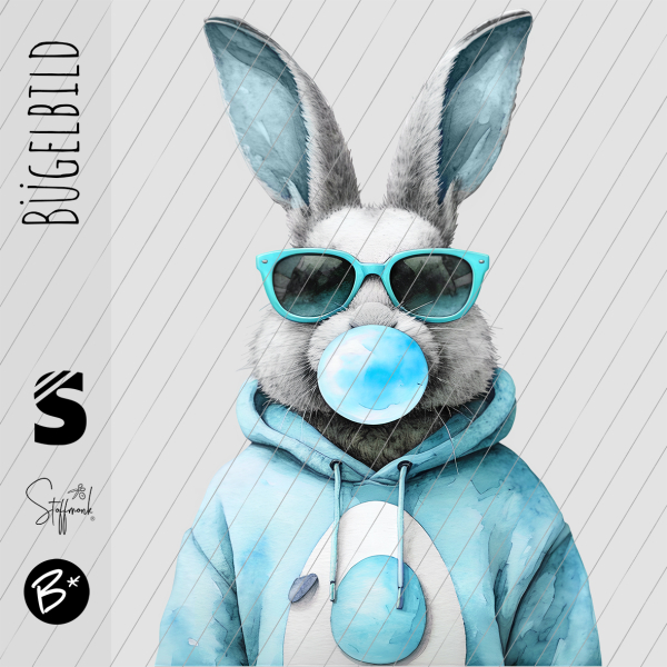 Bügelbild -  " Bubblegum Hase #blau "