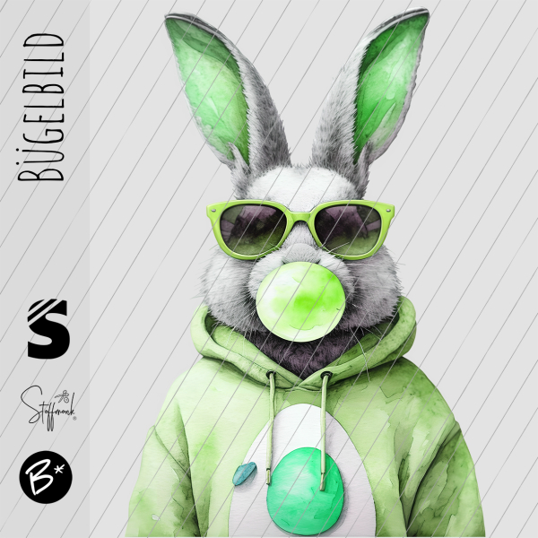 Bügelbild -  " Bubblegum Hase #grün "