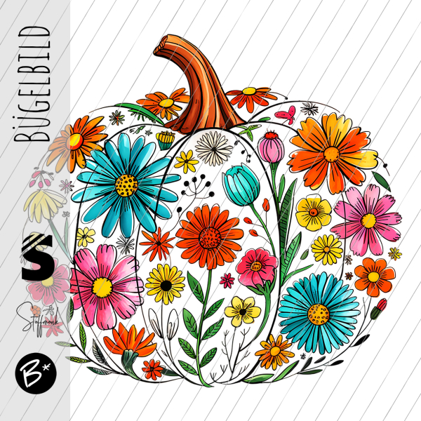 Bügelbild - H41 - " Kürbis Blumen "