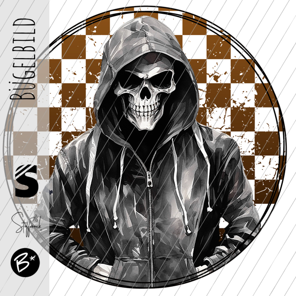 Bügelbild - H70 - " Skull - Karo Button "