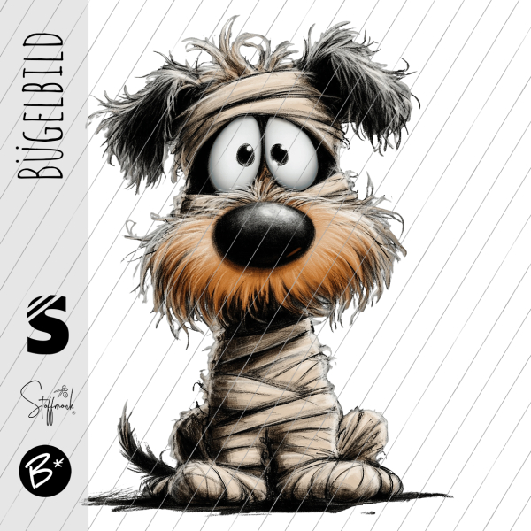 Bügelbild - H9 - " Hund Mumie sitzend "
