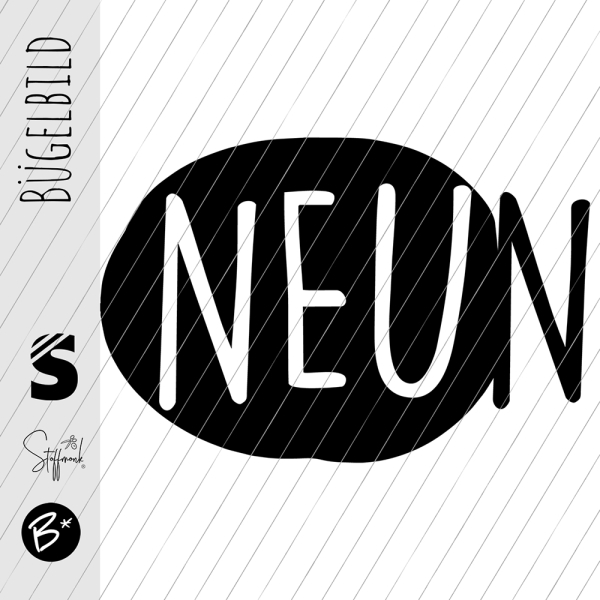 Bügelbild - " NEUN - Button  " - schwarz