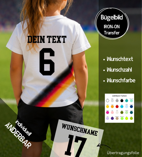 SET Trikot - Bügelbild " Wunschfarbe + Wunschname + Wunschzahl " - Größe wählbar