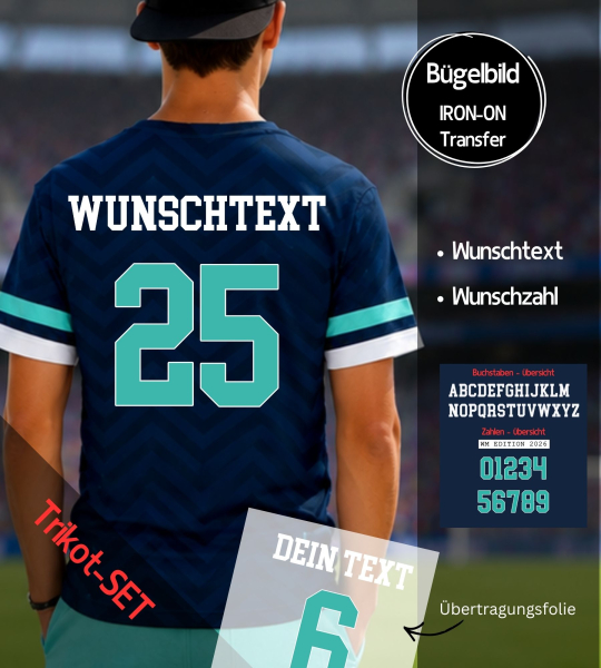 SET Trikot (WM EDITION) - Bügelbild " Wunschname + Wunschzahl " - Größe wählbar