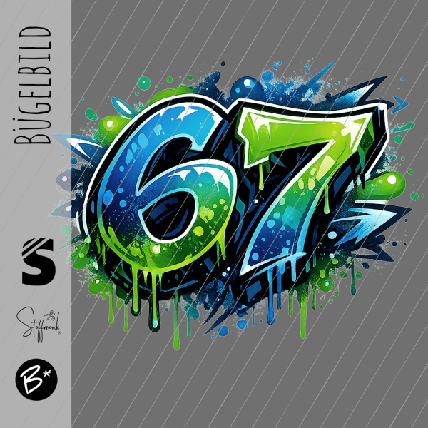 Bügelbild -  " Six Seven 67 # Blue/Green 1 "