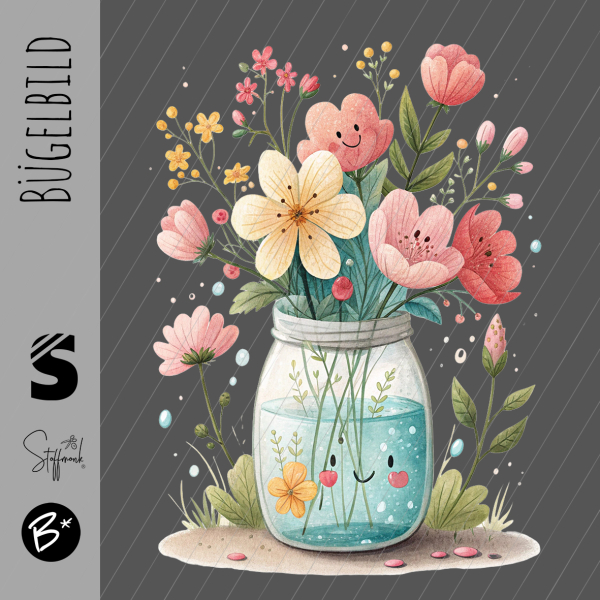Bügelbild -  " Frühlings Blumen Vase "