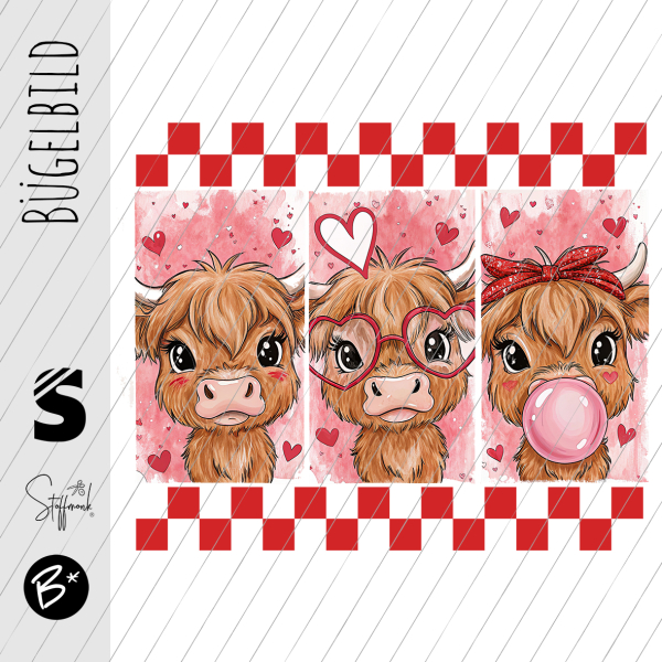 Bügelbild -  "3er Kühe - Herzen Karo"