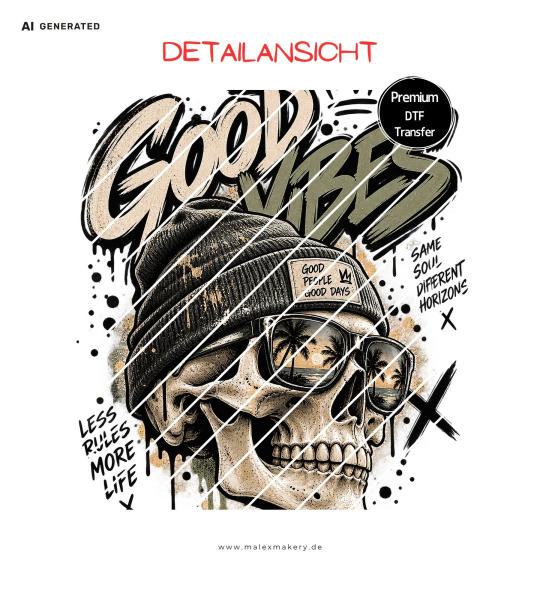 Bügelbild - " Good Vibes - Skull "