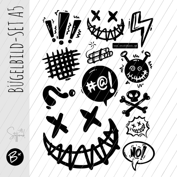 Bügelbild Bogen - " TEENS " Labels zum Aufbügeln - #BLACK