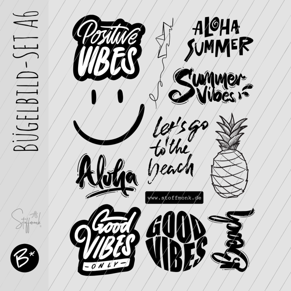 Bügelbild - SET A6   " Labels - Positive Vibes "