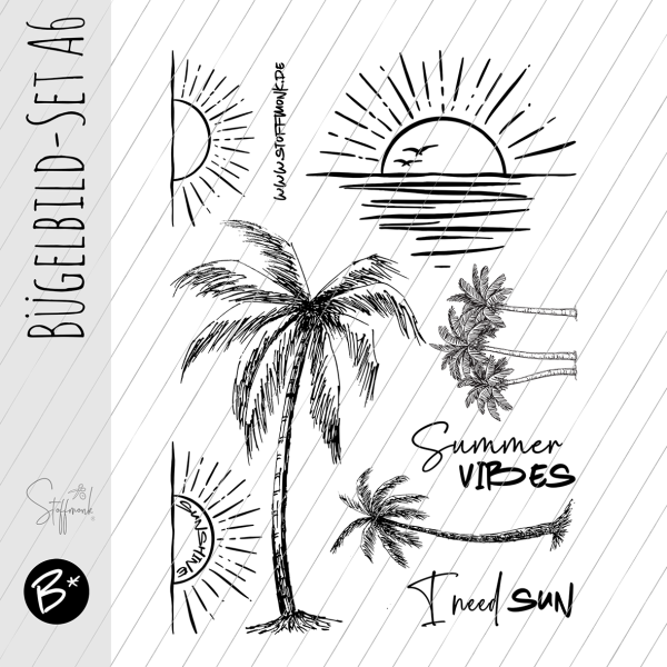 Bügelbild - SET A6   "Summer Vibes - schwarz "