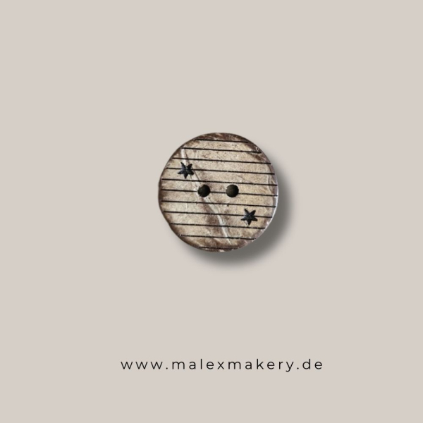 Kokos Knopf   - 20 mm - " Lines mit Sterne "