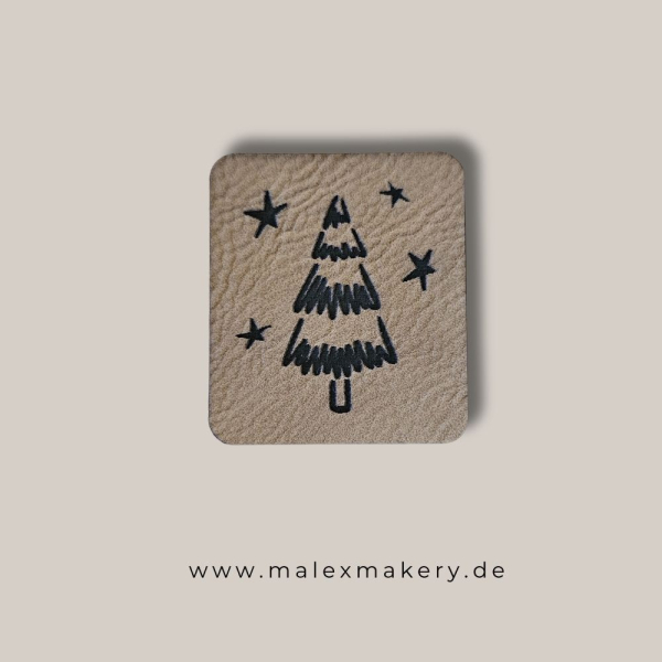 Label  " Tanne Sterne " -  ca. 4 cm x 4,5 cm - Kunstleder ++ Farbauswahl ++