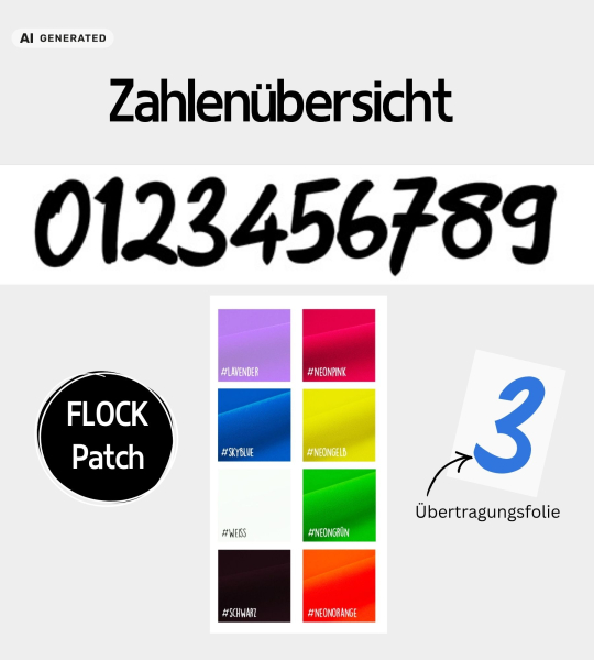 Deine Geburtstags-Zahl - Flock-Patch / Iron on - Wunschfarbe & Größe