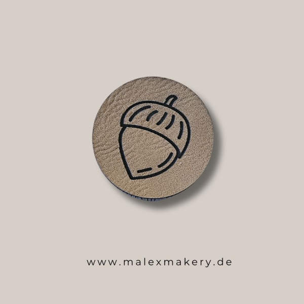 Label  " Herbst Eichel " -  ca. 4 cm RUND - Kunstleder ++ Farbauswahl ++