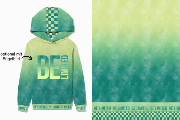 Ep - Grunge Panel - #helllime/sea - mit Bündchen/Applikationsstreifen - Bio French Terry - Höhe ca. 1 Meter