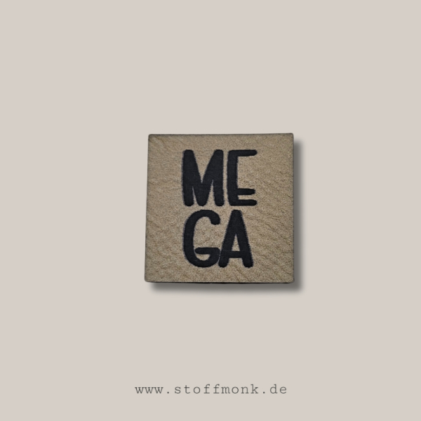 Label - " MEGA" - ca. 3 cm x 3 cm - Kunstleder ++ Farbauswahl ++