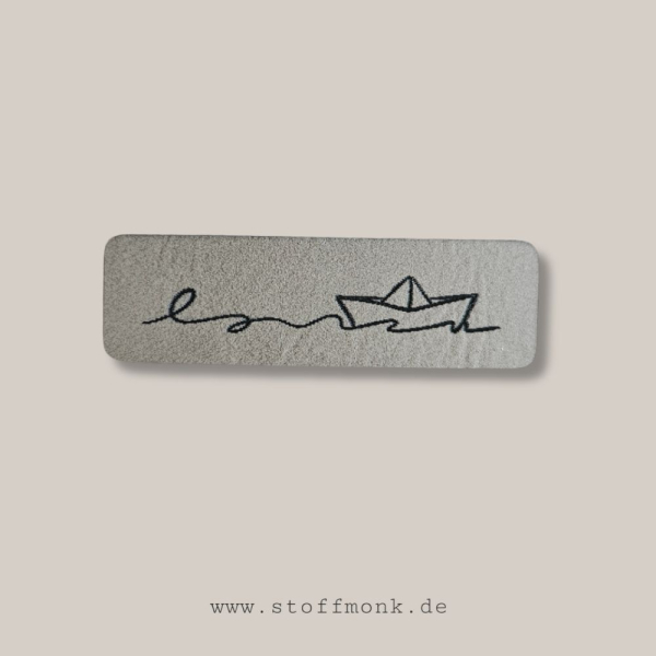 Label  " Boot + Wellen Lines - Rechteck " -  ca. 5 cm breit - Kunstleder ++ Farbauswahl ++