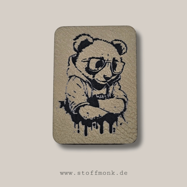 Label -  " Cool Panda " - ca. 3,5 cm x 5 cm - Kunstleder ++ Farbauswahl ++