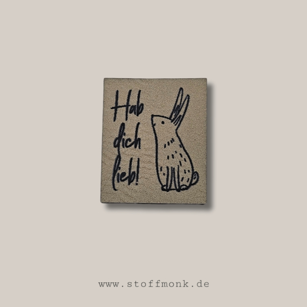 Label - Hab dich lieb HASE  - ca. 3 cm x 3,5 cm - Kunstleder ++ Farbauswahl ++