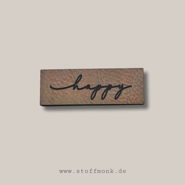 Label -  "happy" - ca. 1,5 cm x 4,5 cm - Kunstleder ++ Farbauswahl ++