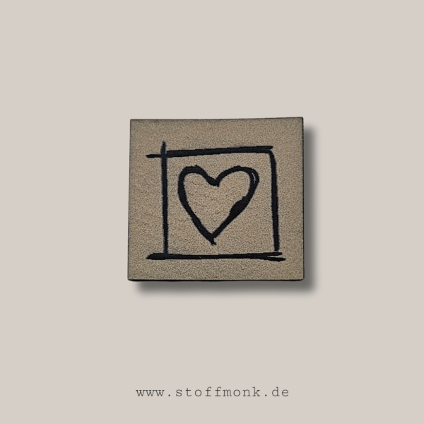 Label - Herz im Rahmen  - ca. 3cm x 3cm - Kunstleder ++ Farbauswahl ++