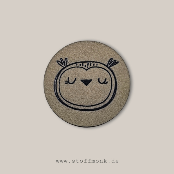 Label - EULE Tierkopf RUND - ca. 4 cm Durchmesser - Kunstleder ++ Farbauswahl ++