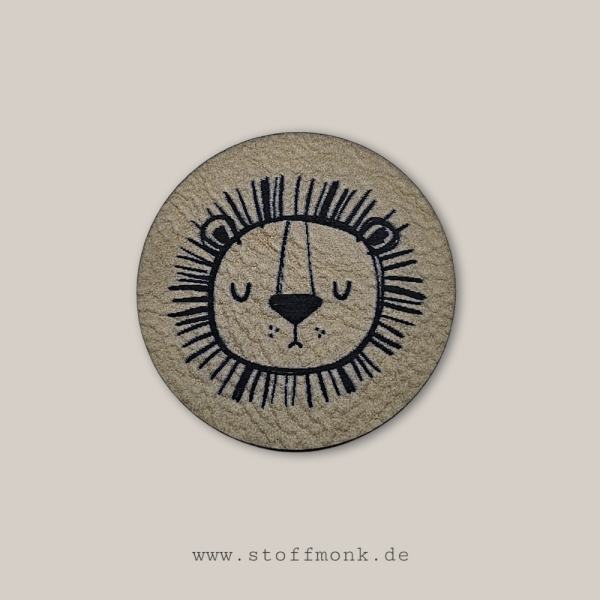 Label - LÖWE Tierkopf RUND - ca. 4 cm Durchmesser - Kunstleder ++ Farbauswahl ++