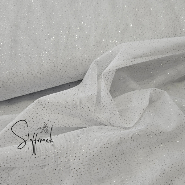Soft Tüll - Weiss - Glitzer Silber