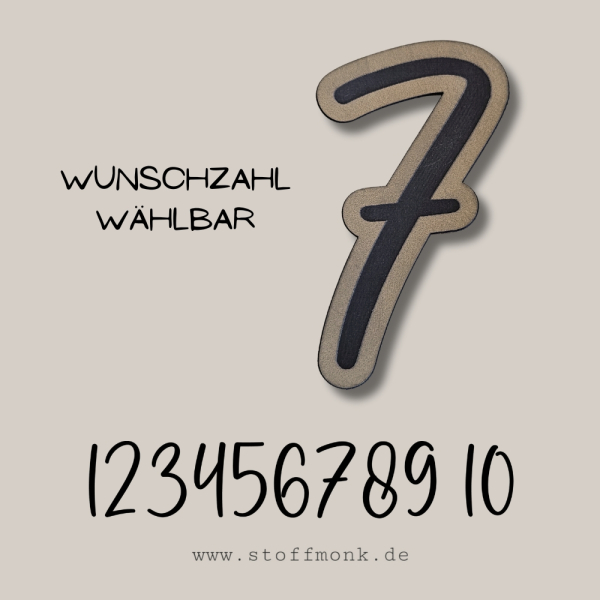Label  " WUNSCHZAHL " -  ca. 8 cm hoch - Kunstleder ++ Farbauswahl ++