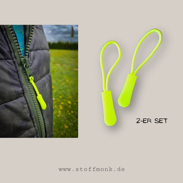 Zieher für Reißverschluss Zipper - 2 Stück - Neongelb/grün