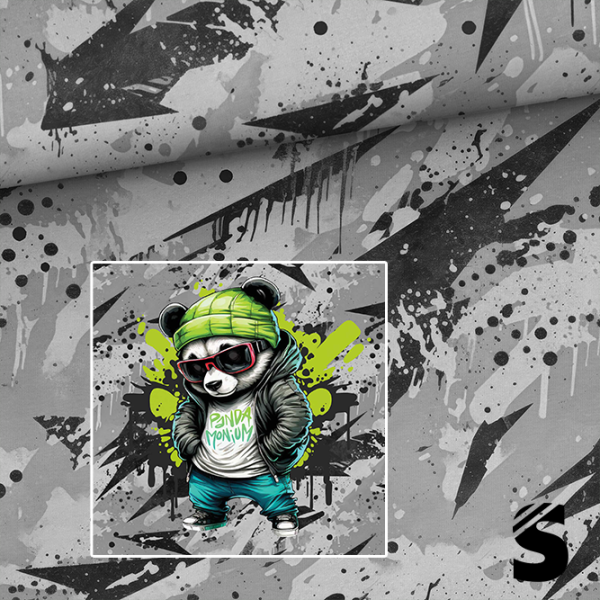 PANEL (groß) Streets Panda -  French Terry  (Reaktivdruck)